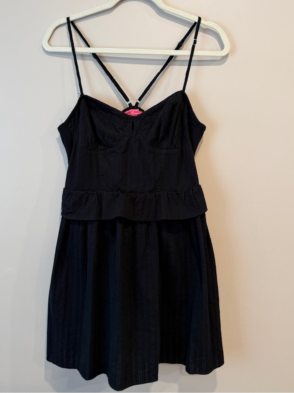 Betsey Johnson Black Bustier Corset Babydoll Mini Dress Peplum L